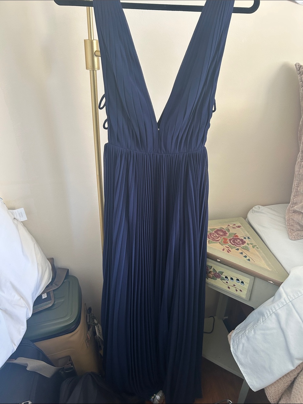 Fame and Partners Navy Pleated Maxi Dress